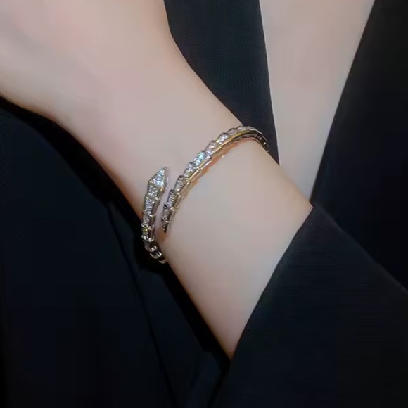 Serpenti Snake Crystal Silver Cuff Bracelet - Picture 3 of 5